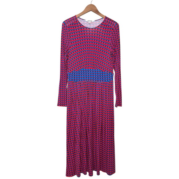 Boden Thea Long Sleeve Midi Dress Size 8 Regular Red Blue Modern Geometric Print - Picture 2 of 15